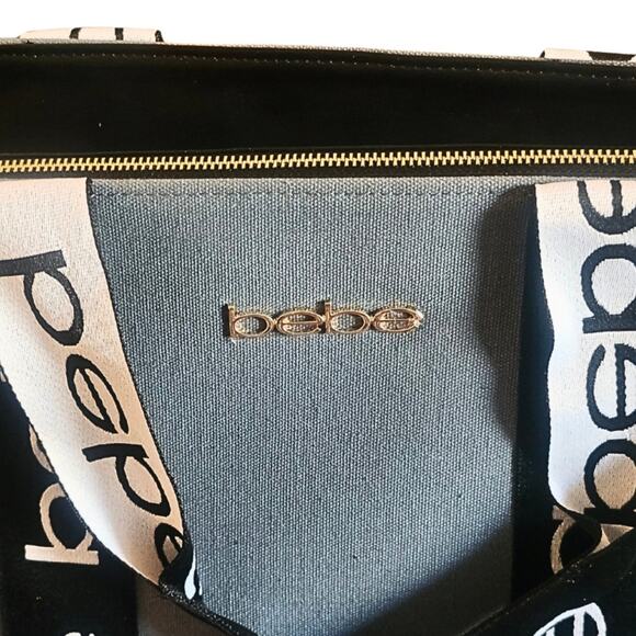 Bebe Gray/Bluel Canvas Tote Bag with Logo Straps - Large Bag with Inner pocket. - Picture 3 of 4